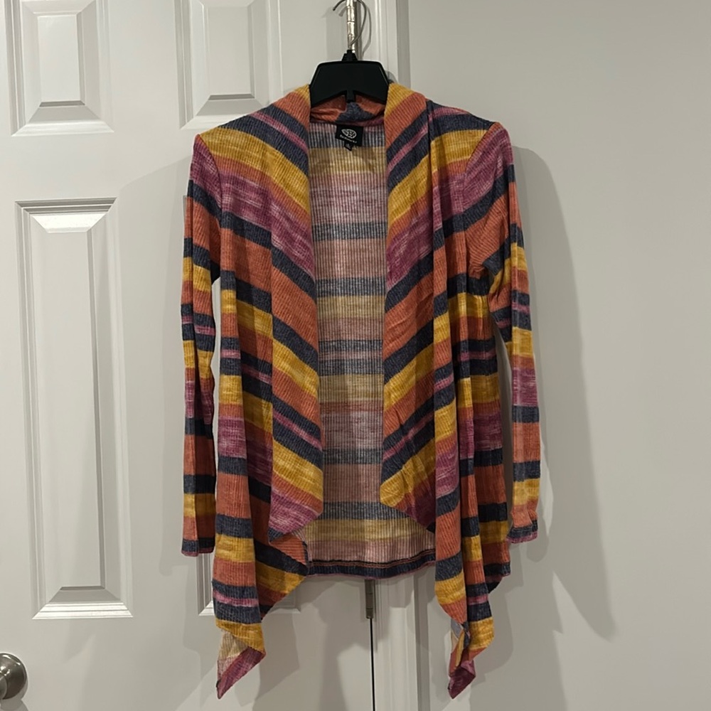 NWOT Bobeau Women's Colorful Striped Waterfall Cardigan